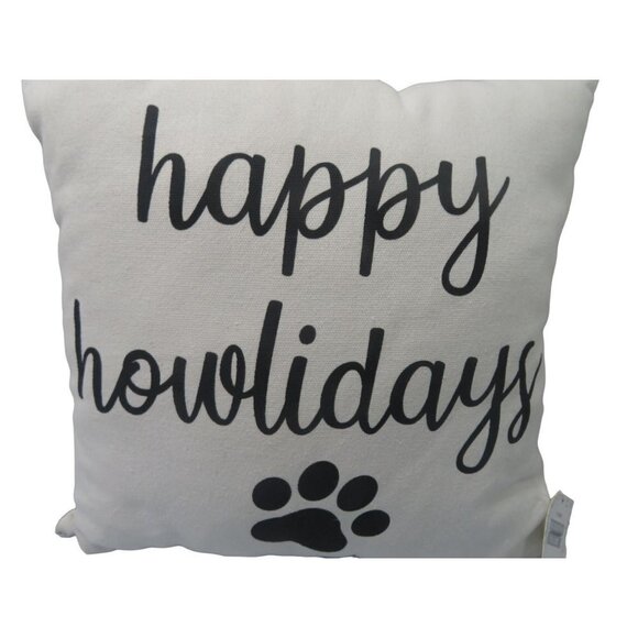 Christmas Puppy Dog Happy Howlidays Decorative Stuffed Throw Pillow 14x14 - Picture 2 of 3